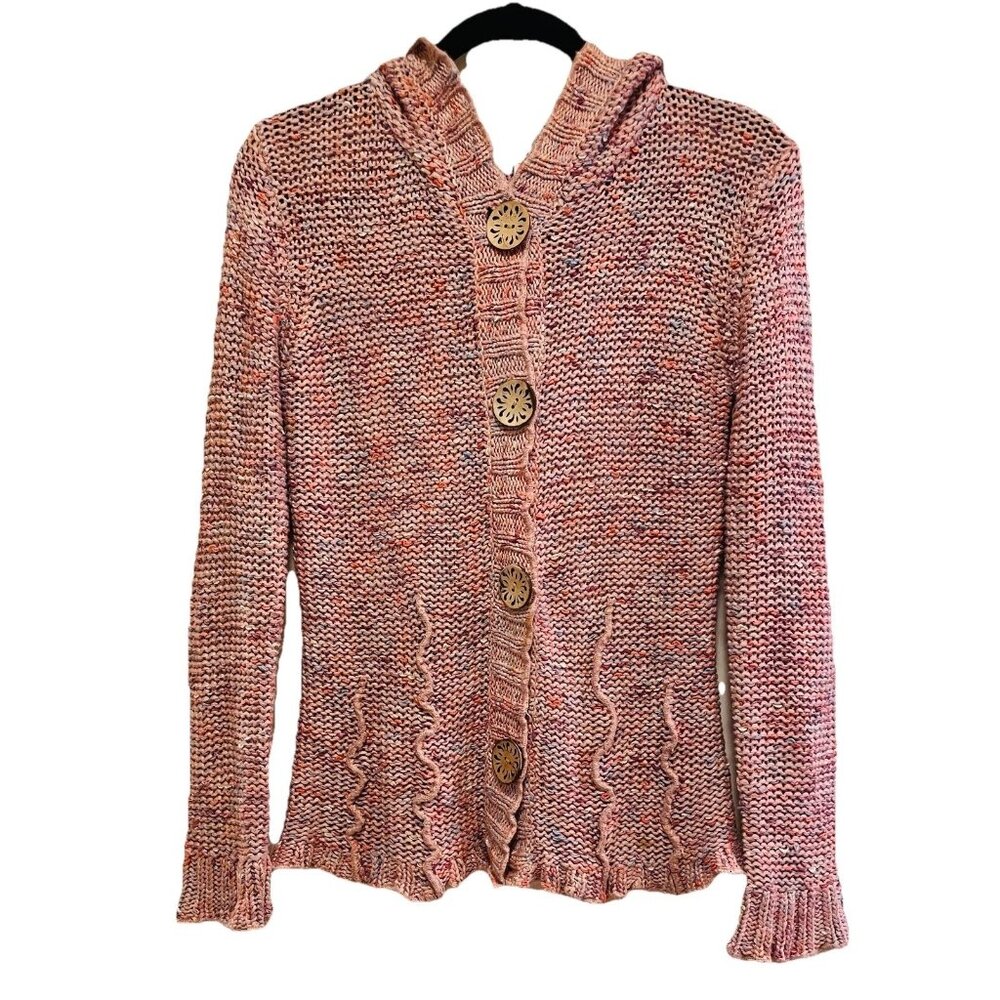 VERTIGO PARIS Pink Open Knit Hooded Cardigan Sweater Sz S